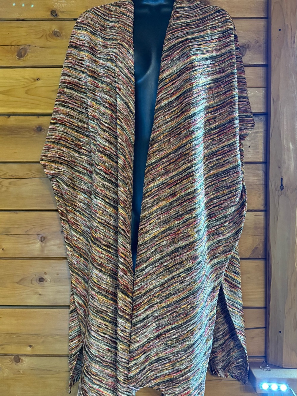 Chico's Shimmering Multicolor Metallic Knit Cardigan / shawl- Gold, Pink, Green